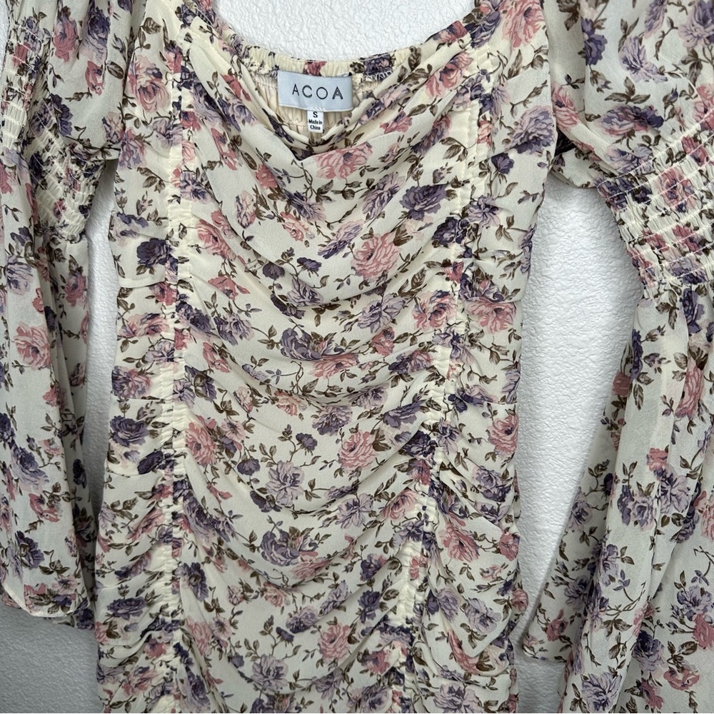 Floral Ruched Mini Dress Size Small - Picture 8 of 8